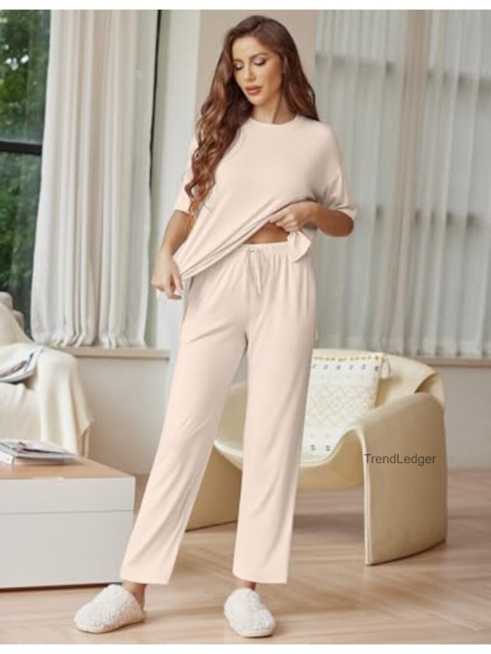 Ekouaer Womens Lounge Set 2 Piece Soft Polyester Pajama Set - Picture 3 of 6